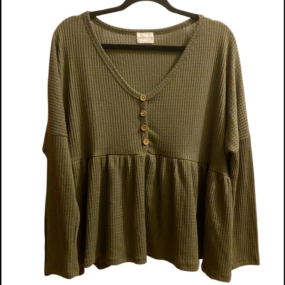 Lovely Melody Tops - Lovely Melody Thermal Style Top Olive Green Sz L
